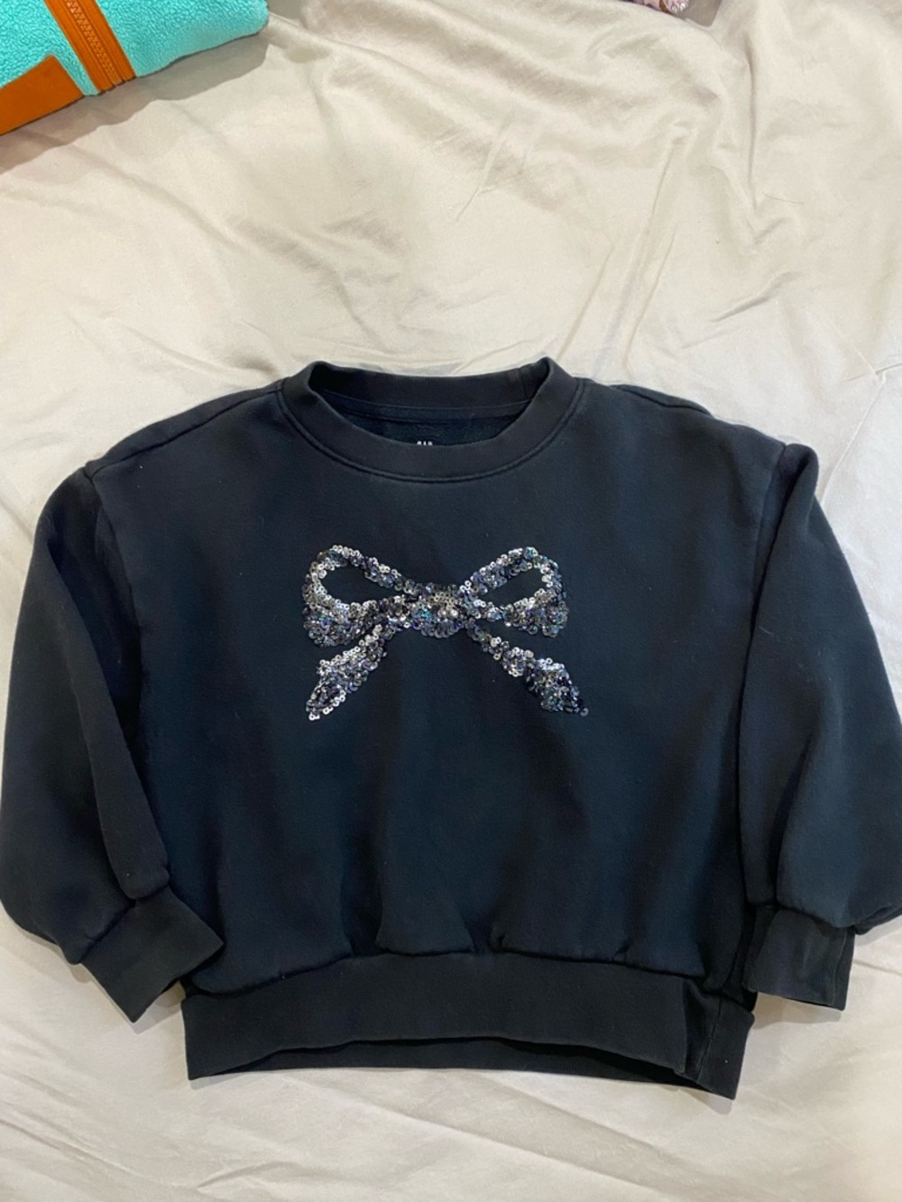 GAP Black Sequin Bow Crewneck Sweatshirt